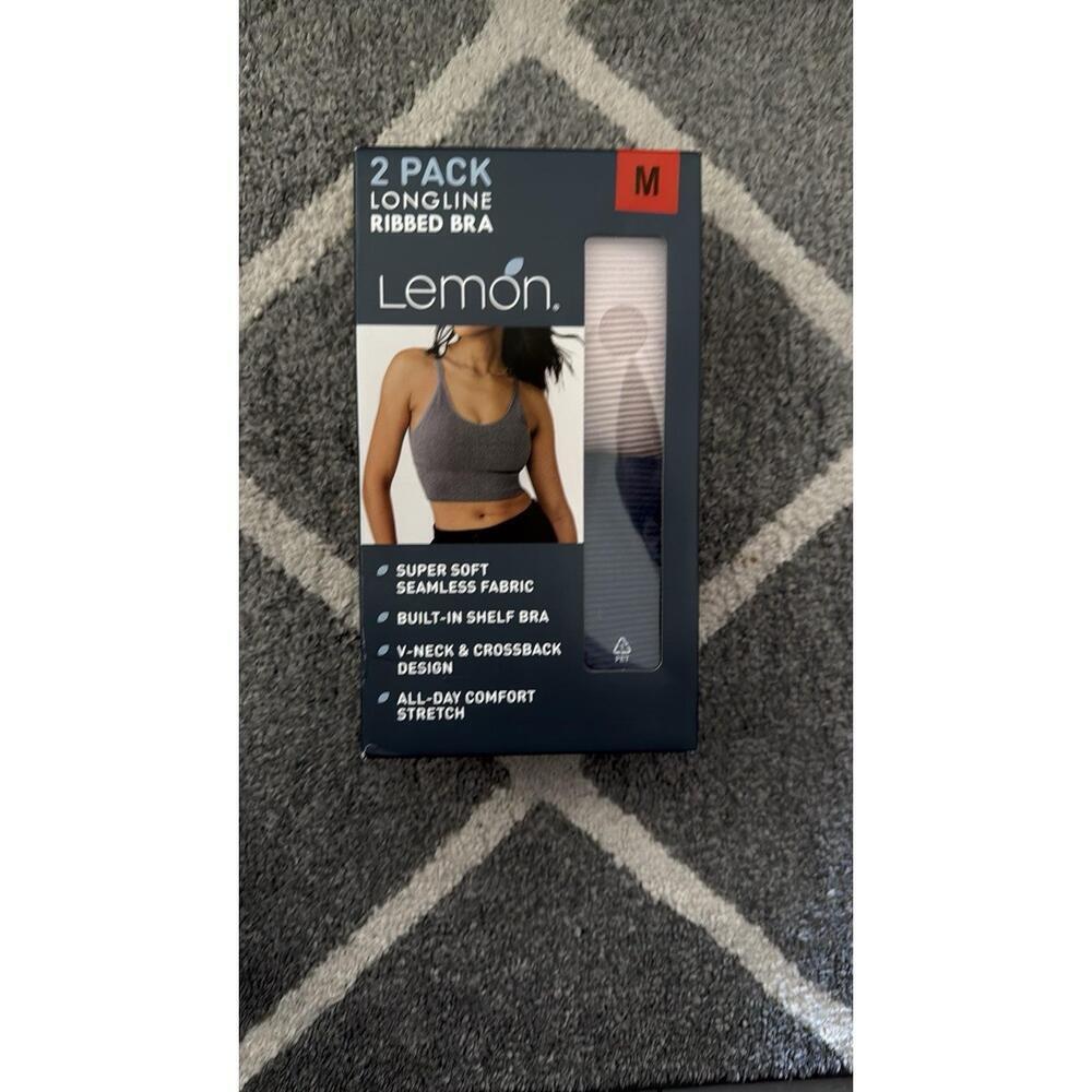 Lemon Womens 2 Pack Longline Ribbed Bra  Black & Light Pink. Size M.  XX